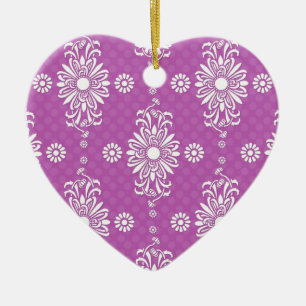 Bright Purple and White Floral Pattern Ceramic Tree Decoration