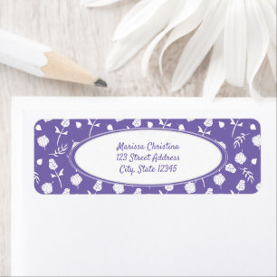 Bright Purple and White Floral Pattern Label