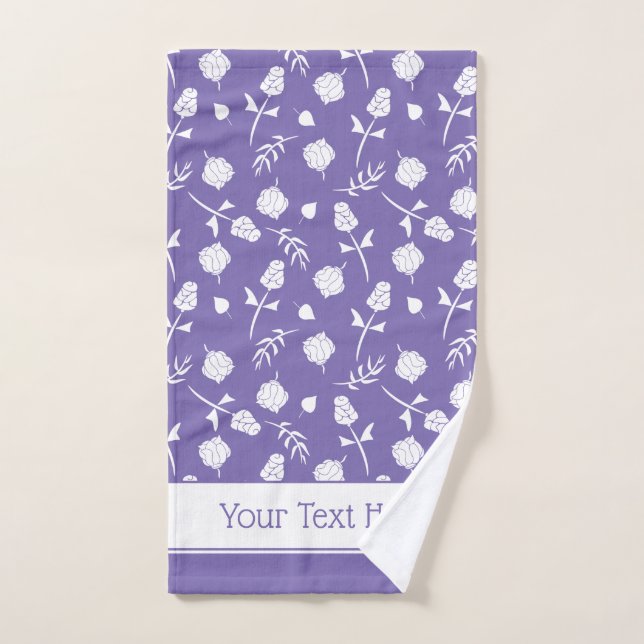 Bright Purple and White Rosebud Floral Pattern Bath Towel Set (Hand Towel)