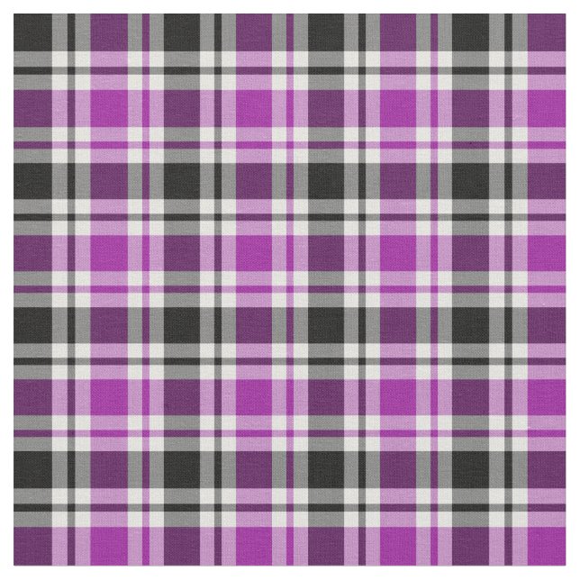 Bright Purple, Black and White Plaid Pattern Fabric (Close Up)