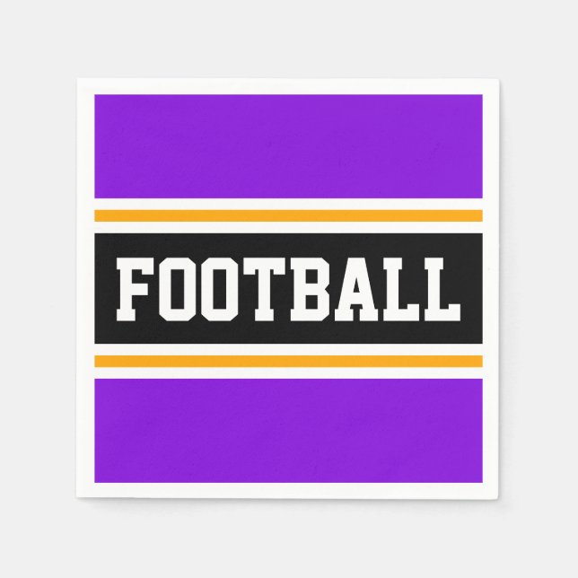 Bright Purple Black White Yellow FOOTBALL Stripes Napkin (Front)
