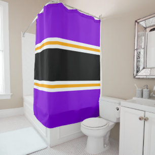 Bright Purple Black White Yellow Racing Stripes Shower Curtain