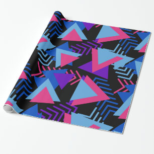 Bright Purple, Blue, Pink 80's Background Pattern Wrapping Paper