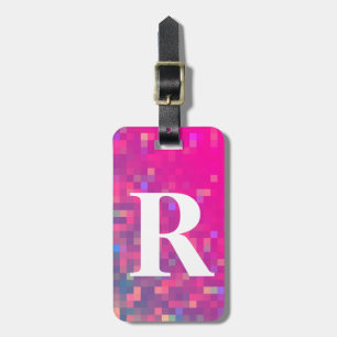 Bright Purple, Blue Square Lights with Initial Luggage Tag