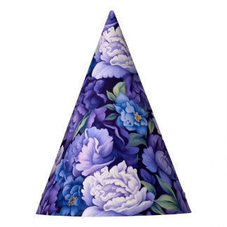 Bright purple blue white flowers party hat