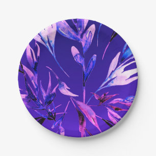 Bright Purple Bold Colour Watercolor Botanical Gla Paper Plate