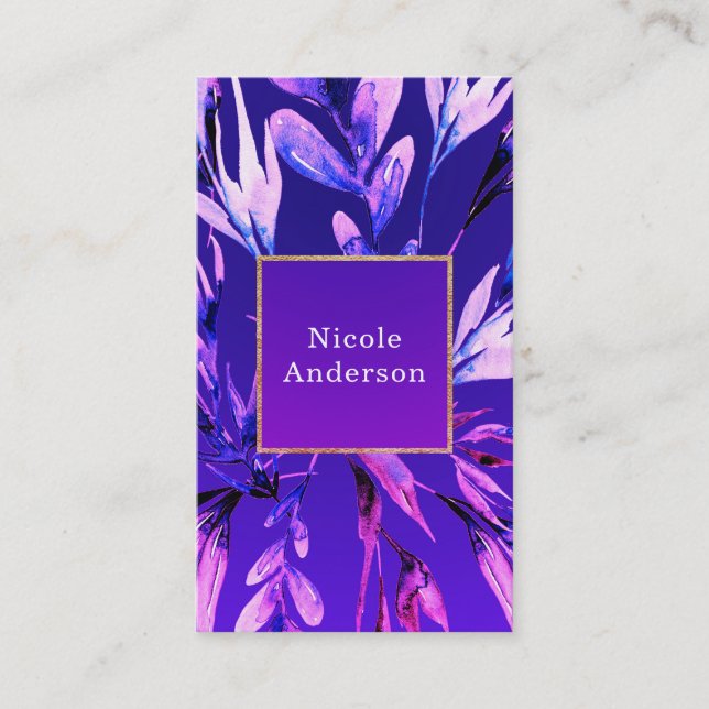 Bright Purple Bold Watercolor Botanical Glam Chic Business Card (Front)