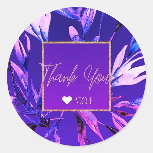 Bright Purple Bold Watercolor Botanical Wedding Classic Round Sticker (Front)