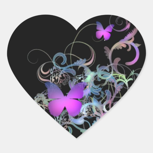 Bright Purple Butterfly Heart Sticker (Front)