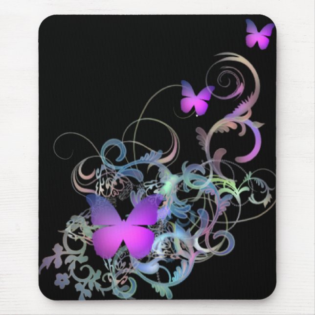 Bright Purple Butterfly Mouse Mat (Front)