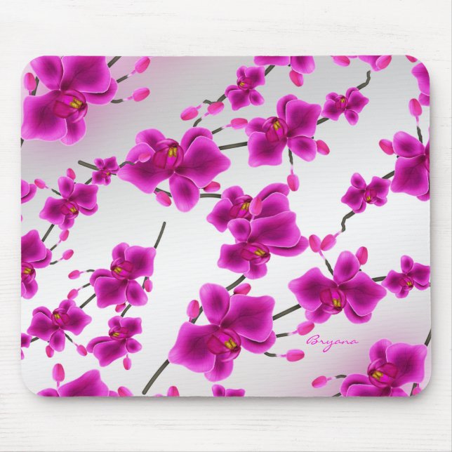 Bright Purple Chic Orchid Flowers Elegant Floral Mouse Mat (Front)