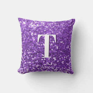 Bright Purple Chunky Glitter Monogrammed Cushion