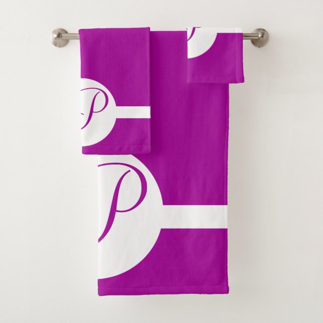 Bright Purple Circle Monogram Bath Towel Set (Insitu)