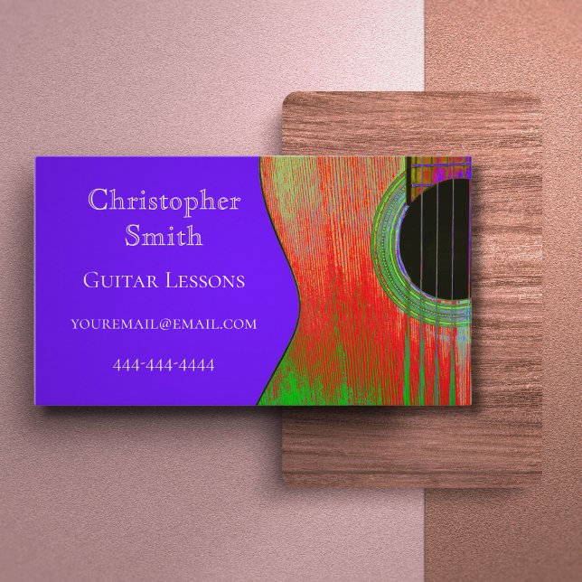 Bright Purple Colourful Guitar Lessons Musical Business Card (Creator Uploaded)