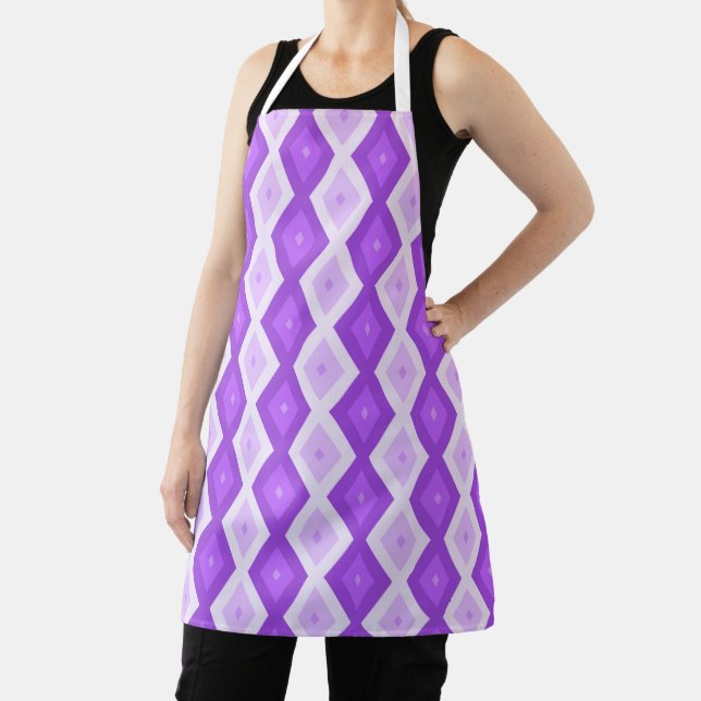 Bright purple diamond pattern apron (Insitu)