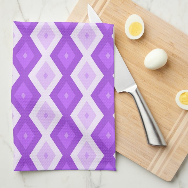 Bright purple diamond pattern tea towel (Quarter Fold)