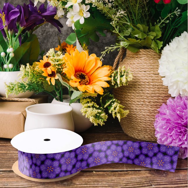     Bright Purple Floral Print Pattern Elegant DIY Satin Ribbon (Creator Uploaded)