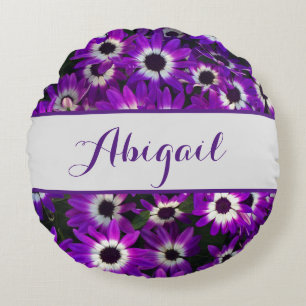 Bright Purple Flower Photo Beautiful Garden Floral Round Cushion