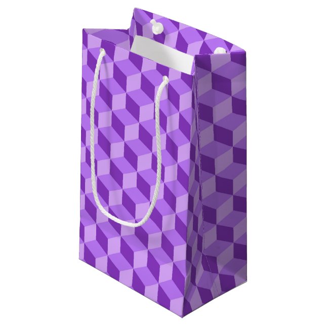 BRIGHT PURPLE GEOMETRIC CUBE PATTERNS SMALL GIFT BAG (Front Angled)