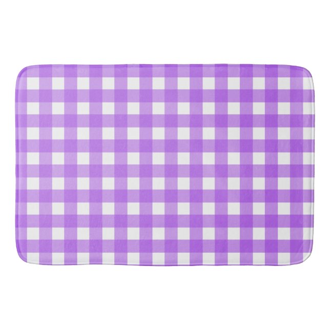 Bright purple gingham bath mat (Front)