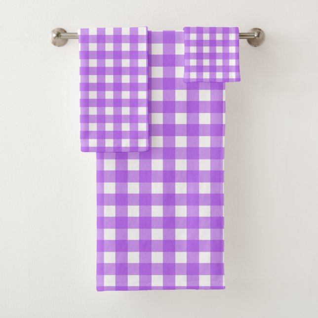 Bright purple gingham bath towel set (Insitu)