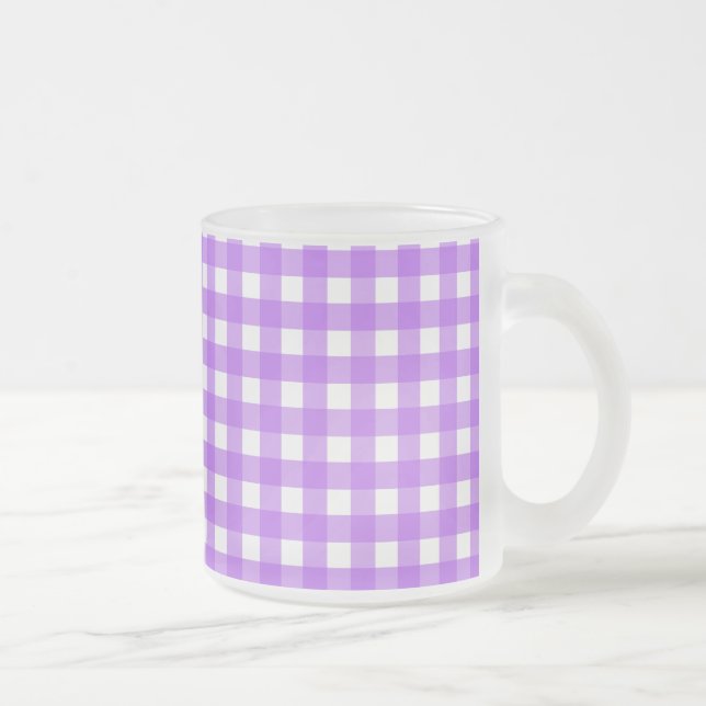 Bright purple gingham frosted glass coffee mug (Right)