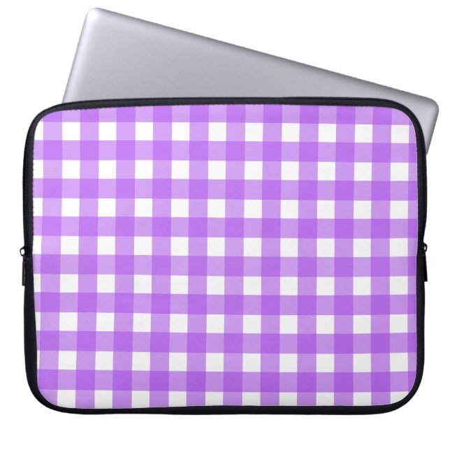 Bright purple gingham laptop sleeve (Front)