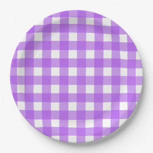 Bright purple gingham paper plate