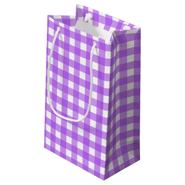 Bright purple gingham small gift bag (Back Angled)