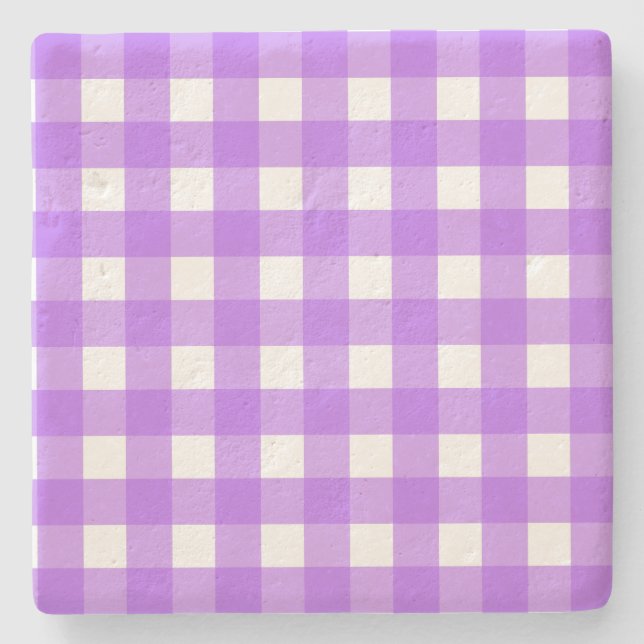 Bright purple gingham stone coaster (Front)
