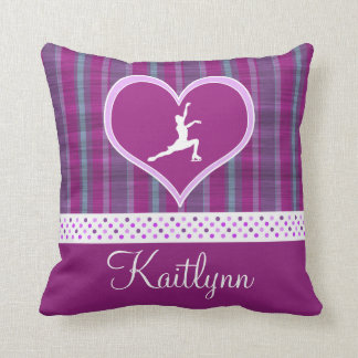 Bright Purple Heart and Aqua Stripes Figure Skater Cushion