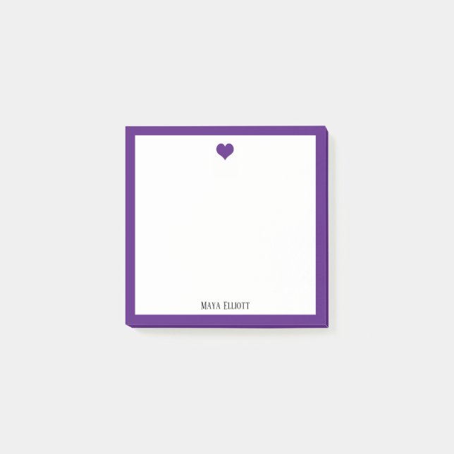 Bright Purple Heart and Border on White with Name Post-it Notes (Front)
