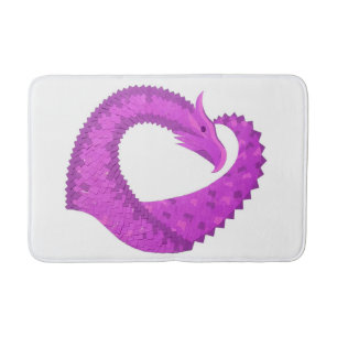 Bright purple heart dragon on white bath mat