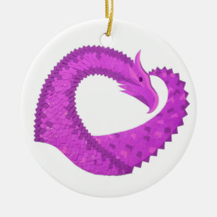 Bright purple heart dragon on white ceramic tree decoration