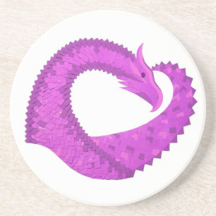 Bright purple heart dragon on white coaster