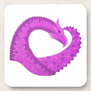Bright purple heart dragon on white coaster