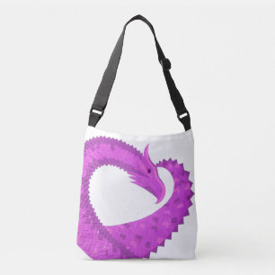 Bright purple heart dragon on white crossbody bag