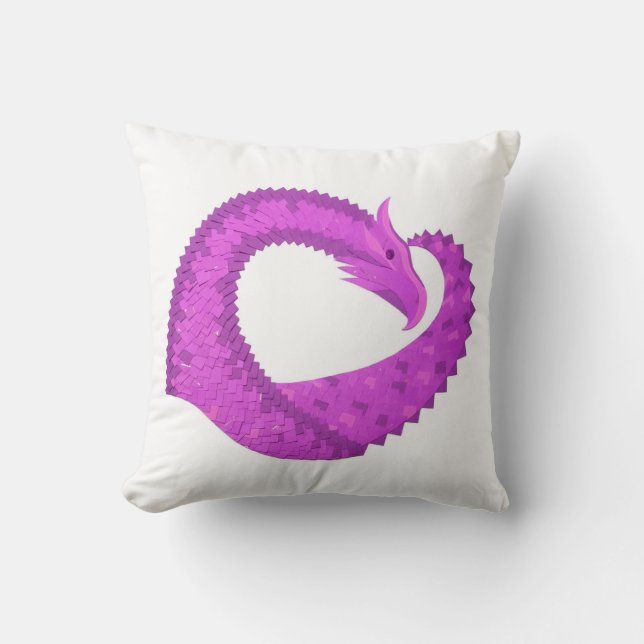 Bright purple heart dragon on white cushion (Front)