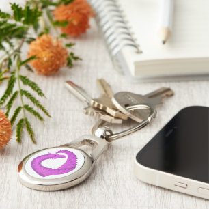 Bright purple heart dragon on white key ring