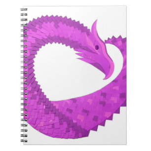 Bright purple heart dragon on white notebook