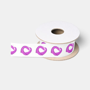 Bright purple heart dragon on white satin ribbon