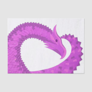 Bright purple heart dragon on white tissue paper