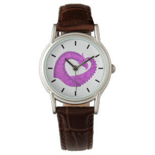 Bright purple heart dragon on white watch