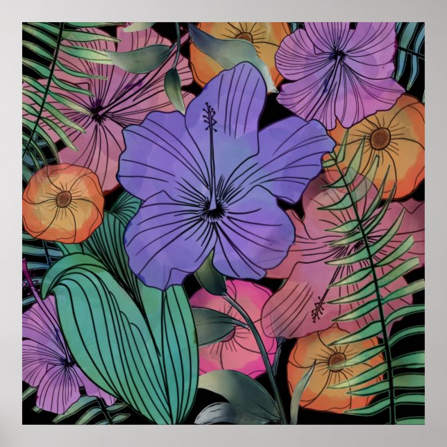 Bright purple hibiscus tropical flower garden poster (Front)