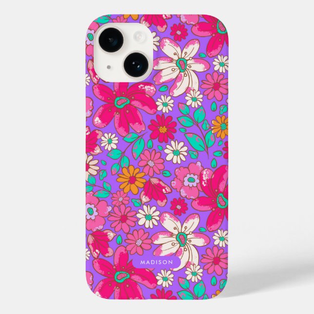 Bright Purple, Hot Pink Floral Personalised Case-Mate iPhone Case (Back)