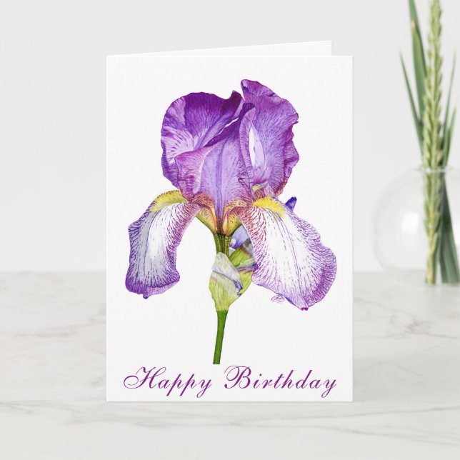 Bright Purple Iris Birthday Folded Card (Front)