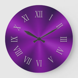 Bright Purple Metallic Clock with Roman Numbers