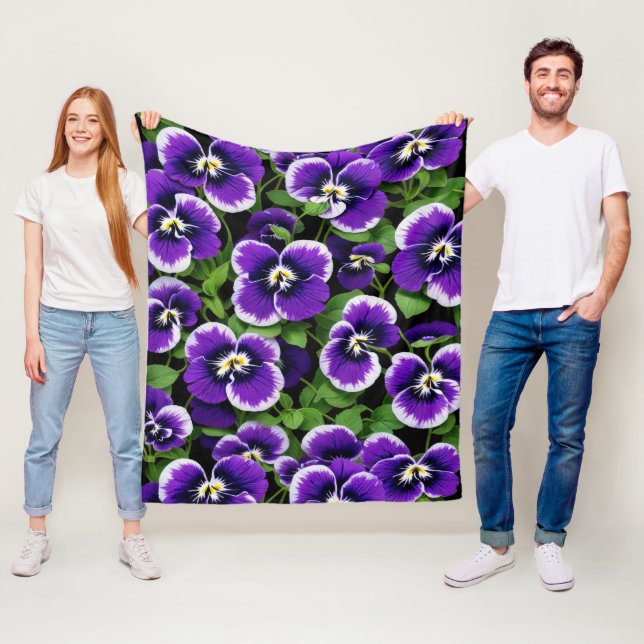 Bright Purple Pansies Fleece Blanket (In Situ)