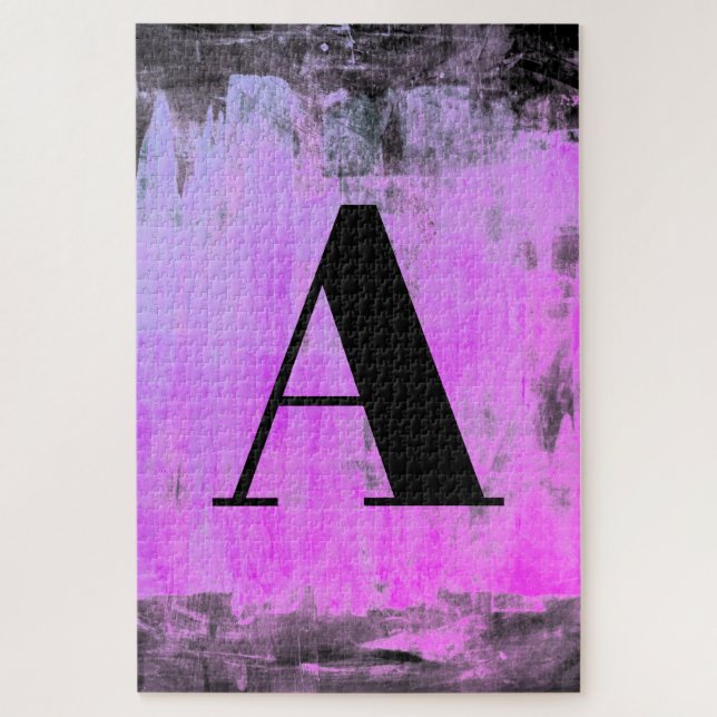 Bright Purple Pink & Black Monogram Jigsaw Puzzle (Vertical)