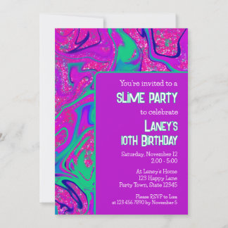 Bright Purple Pink Glitter Birthday Slime Party Invitation